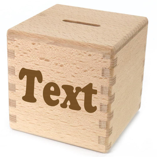 Spardose mit Namen graviert Sparwüfel zur Geburt, Hochzeit, Taufe aus Holz Wunschtext
