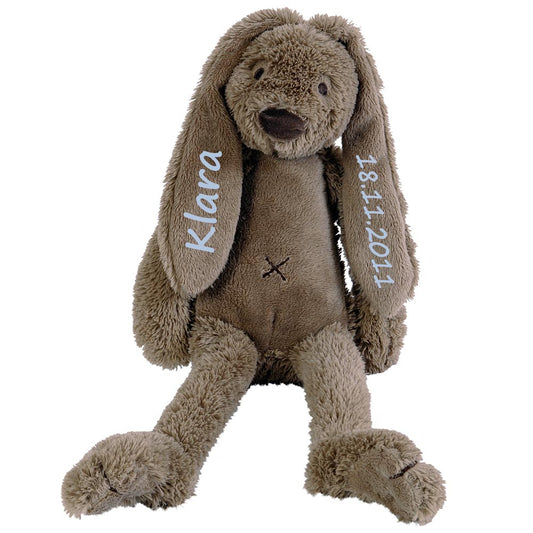 Stofftier Hase mit Namen und Geburtsdatum personalisiert Geschenk braun