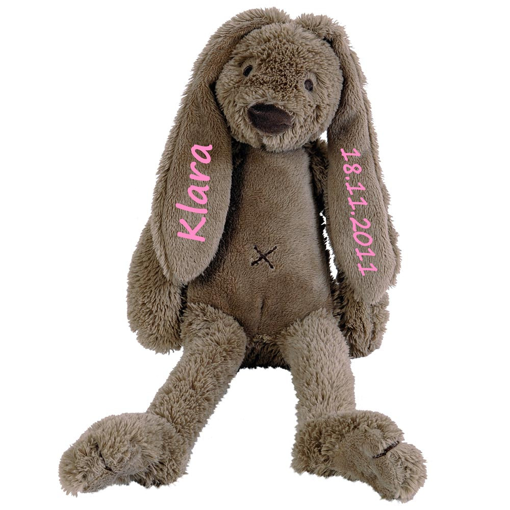 Stofftier Hase mit Namen und Geburtsdatum personalisiert Geschenk braun