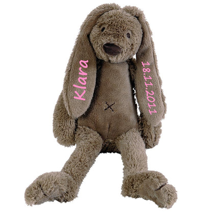 Stofftier Hase mit Namen und Geburtsdatum personalisiert Geschenk braun