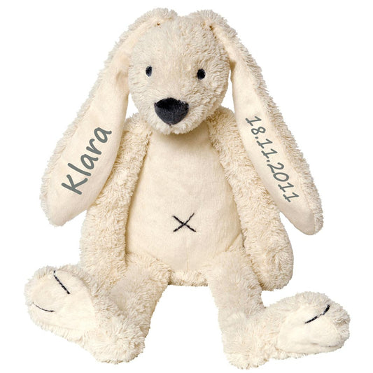 Stofftier Hase mit Namen und Geburtsdatum personalisiert Geschenk weiß