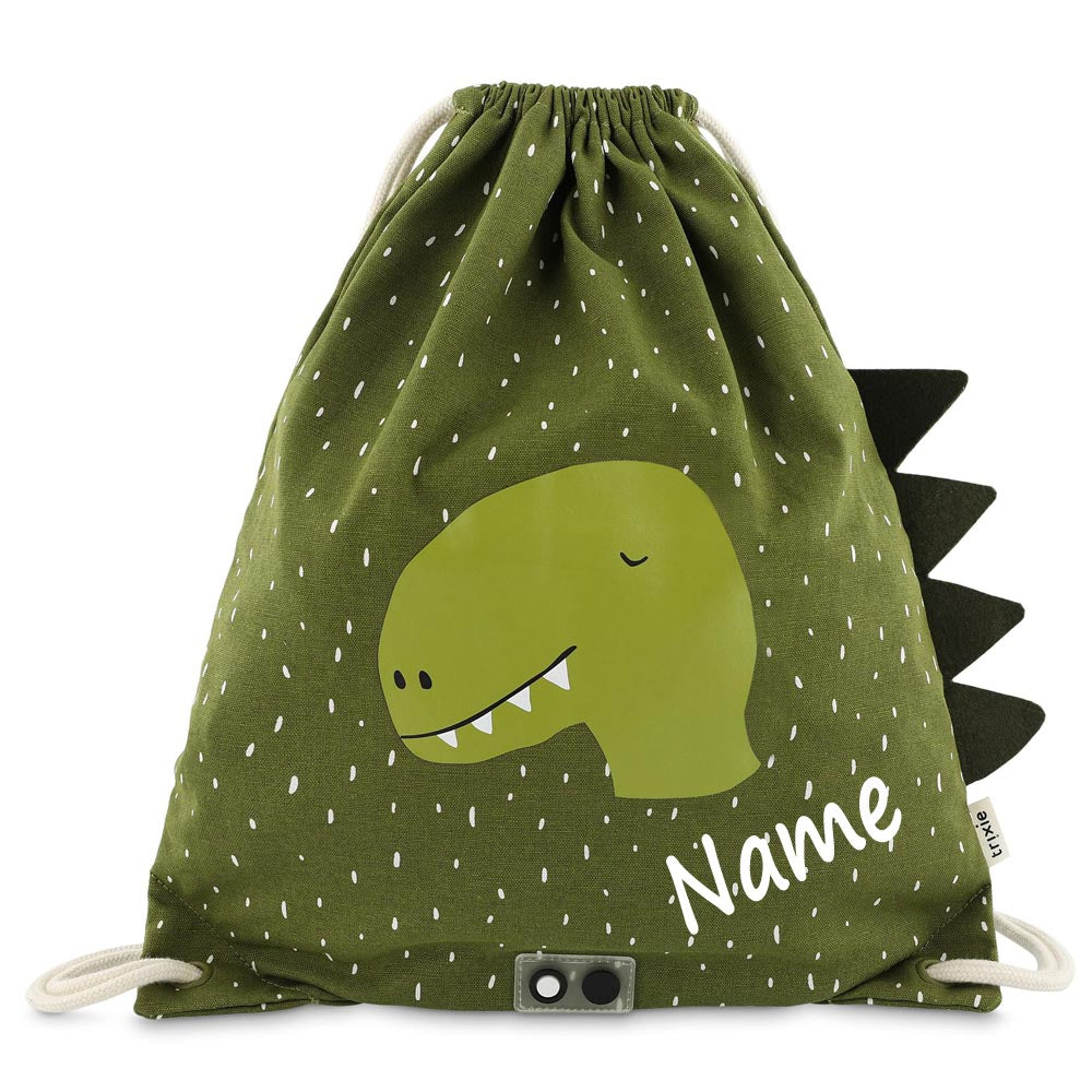 Turnbeutel mit Name personalisiert von Trixie Sportbeutel Schwimmtasche für Kinder mit Tiermotiv und Wunschnamen bedruckt Dino