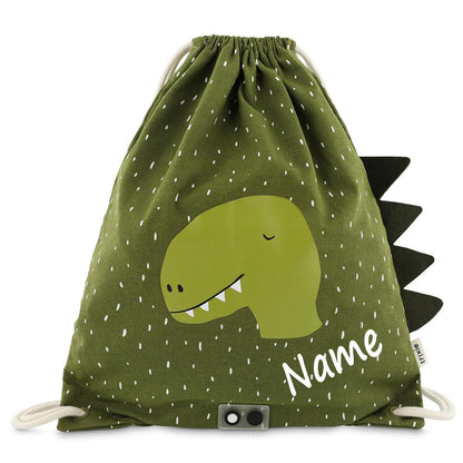 Turnbeutel mit Name personalisiert von Trixie Sportbeutel Schwimmtasche für Kinder mit Tiermotiv und Wunschnamen bedruckt Dino
