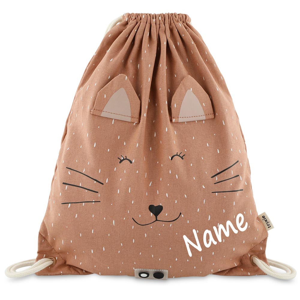 Turnbeutel mit Name personalisiert von Trixie Sportbeutel Schwimmtasche für Kinder mit Tiermotiv und Wunschnamen bedruckt Katze
