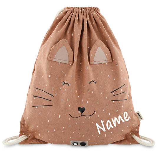Turnbeutel mit Name personalisiert von Trixie Sportbeutel Schwimmtasche für Kinder mit Tiermotiv und Wunschnamen bedruckt Katze