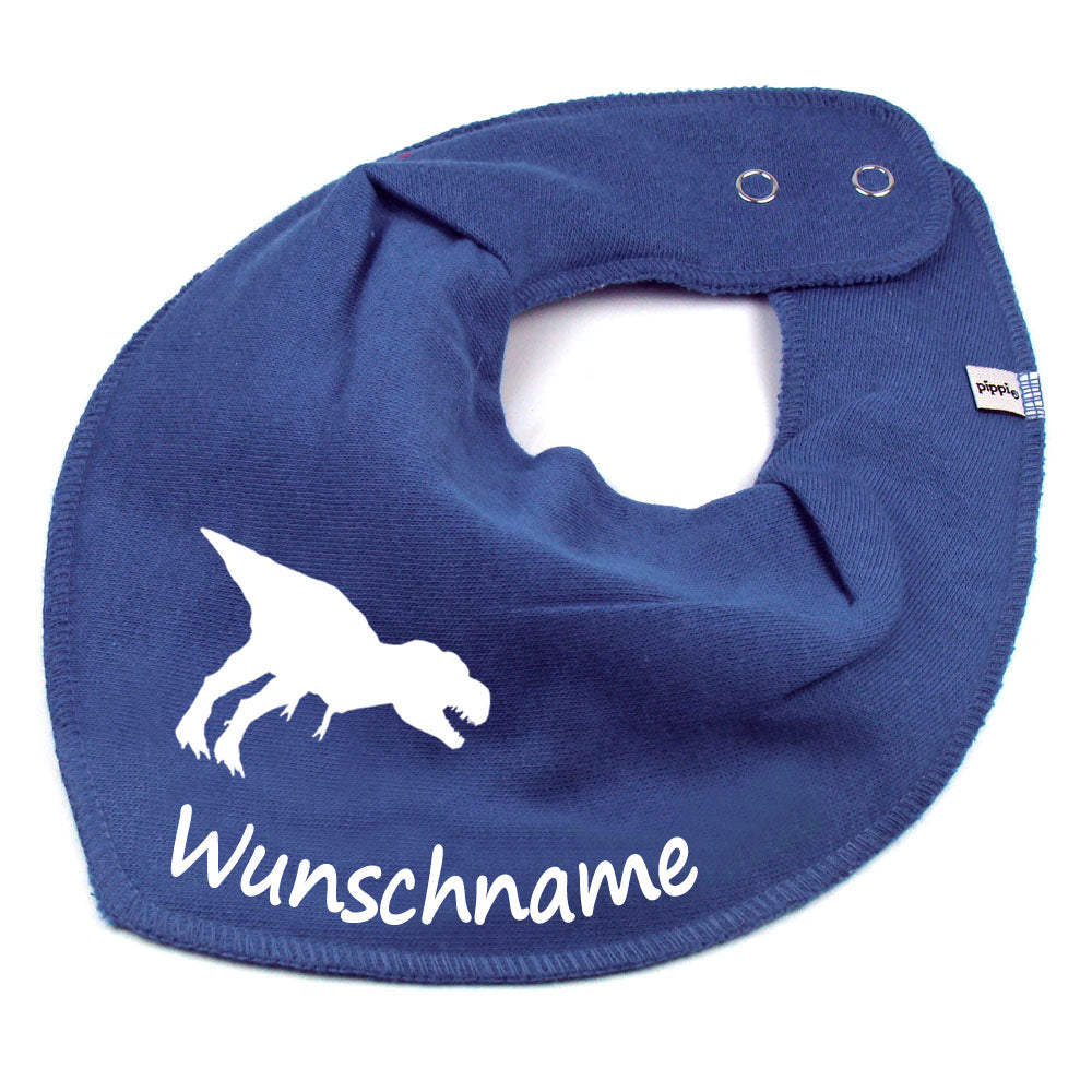 HALSTUCH Dino mit Name oder Text personalisiert für Baby oder Kind aus Baumwolle in Einheitsgröße verschiedene Farben