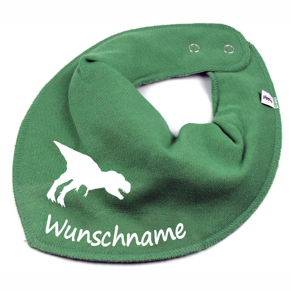HALSTUCH Dino mit Name oder Text personalisiert für Baby oder Kind aus Baumwolle in Einheitsgröße verschiedene Farben