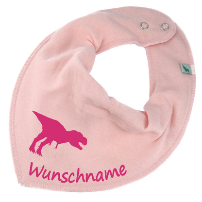 HALSTUCH Dino mit Name oder Text personalisiert für Baby oder Kind aus Baumwolle in Einheitsgröße verschiedene Farben