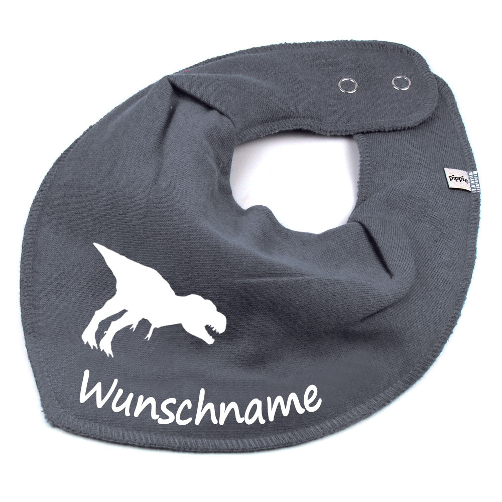 HALSTUCH Dino mit Name oder Text personalisiert für Baby oder Kind aus Baumwolle in Einheitsgröße verschiedene Farben