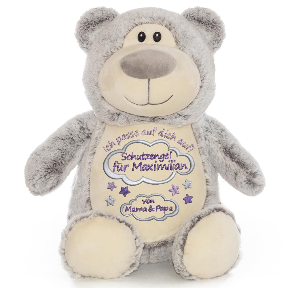 Personalisiertes Stofftier Bär Kuscheltier Bestickt Plüschtier zur Geburt Stickmotiv Schutzengel