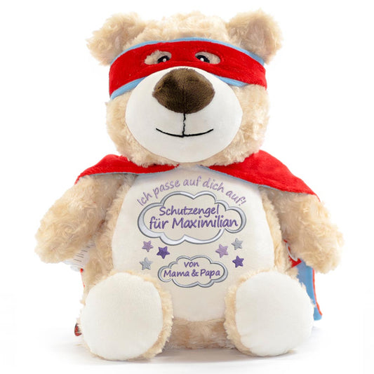 Stofftier mit Name Bestickt Kuscheltier Heldenbär personalisiert Stickmotiv Schutzengel