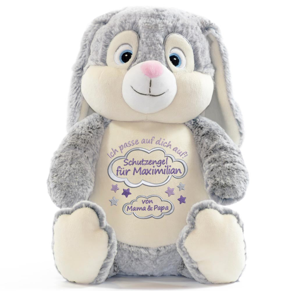Personalisiertes Stofftier Hase Kuscheltier Bestickt Plüschtier zur Geburt Stickmotiv Schutzengel
