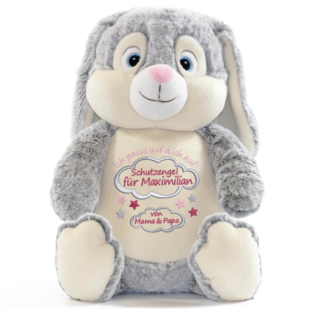 Personalisiertes Stofftier Hase Kuscheltier Bestickt Plüschtier zur Geburt Stickmotiv Schutzengel