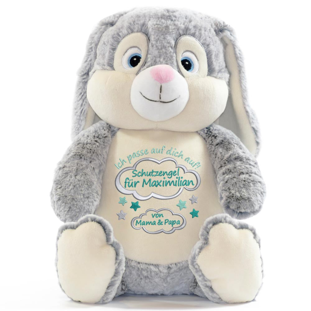 Personalisiertes Stofftier Hase Kuscheltier Bestickt Plüschtier zur Geburt Stickmotiv Schutzengel
