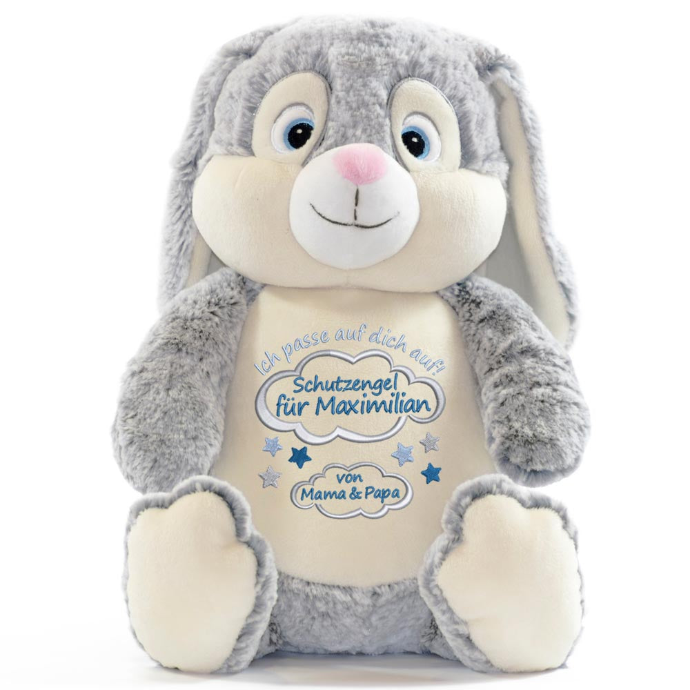 Personalisiertes Stofftier Hase Kuscheltier Bestickt Plüschtier zur Geburt Stickmotiv Schutzengel