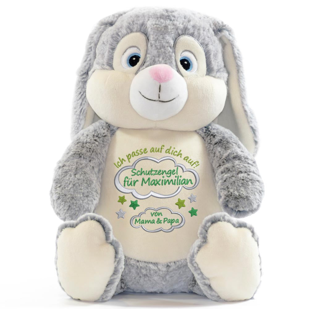 Personalisiertes Stofftier Hase Kuscheltier Bestickt Plüschtier zur Geburt Stickmotiv Schutzengel