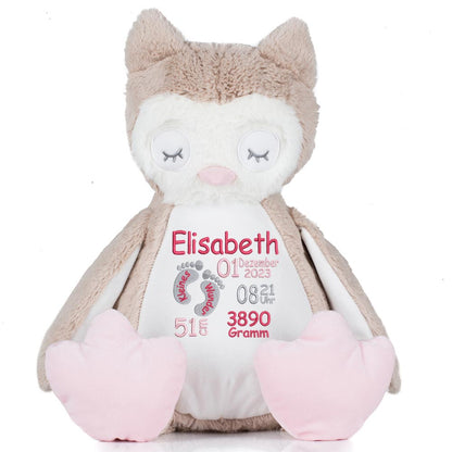 Stofftier mit Name Bestickt Kuscheltier Eule personalisiert Füßchen