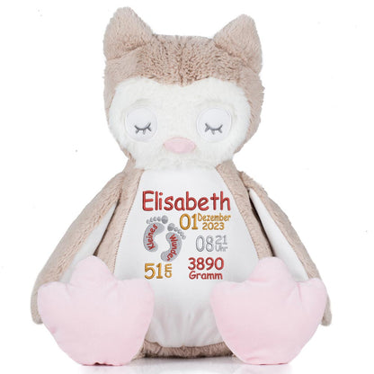 Stofftier mit Name Bestickt Kuscheltier Eule personalisiert Füßchen