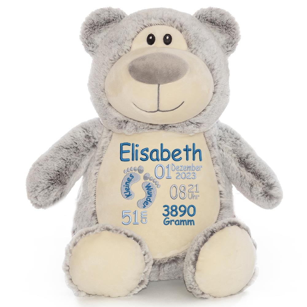 Personalisiertes Stofftier Bär Kuscheltier Bestickt Plüschtier zur Geburt Stickmotiv Füßchen