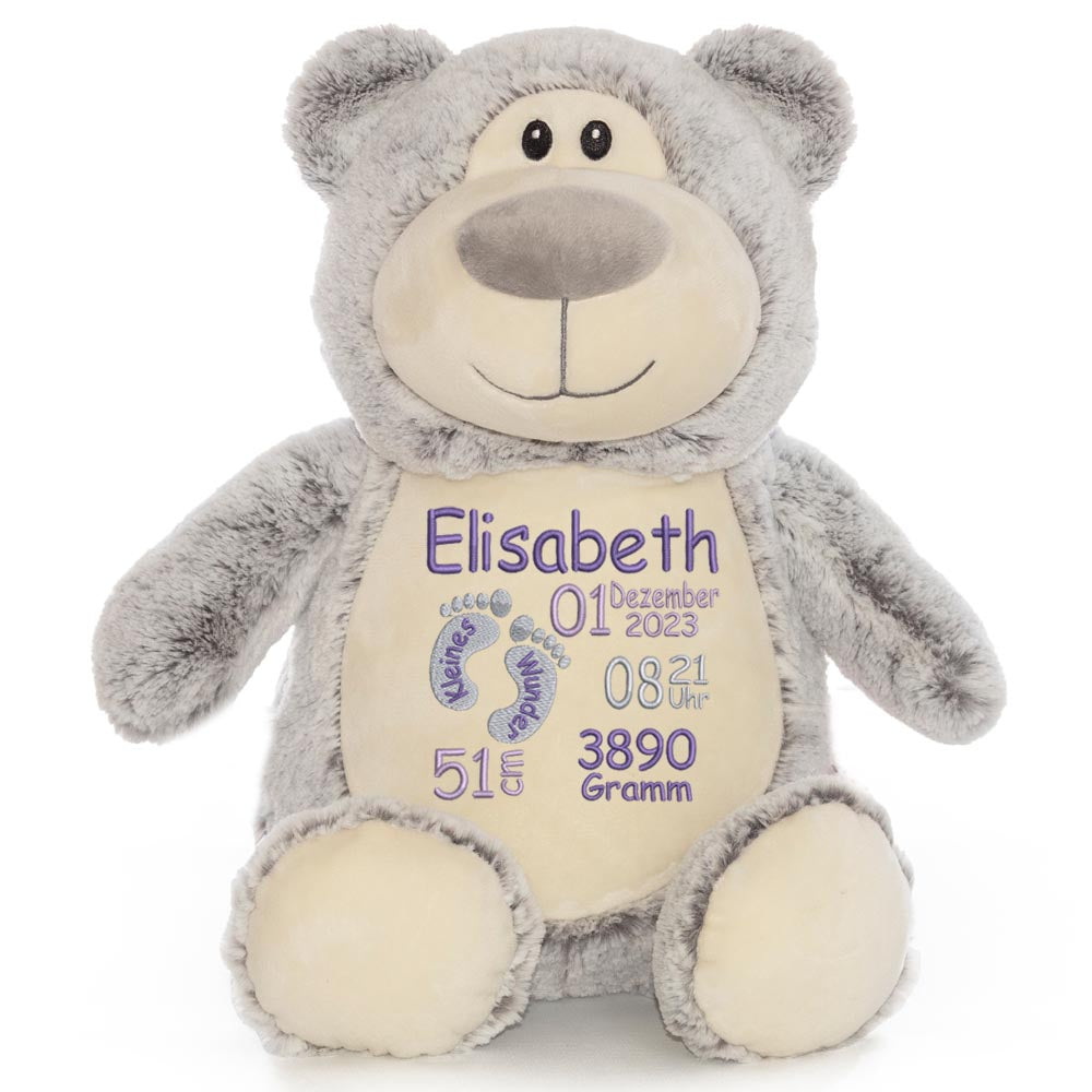 Personalisiertes Stofftier Bär Kuscheltier Bestickt Plüschtier zur Geburt Stickmotiv Füßchen