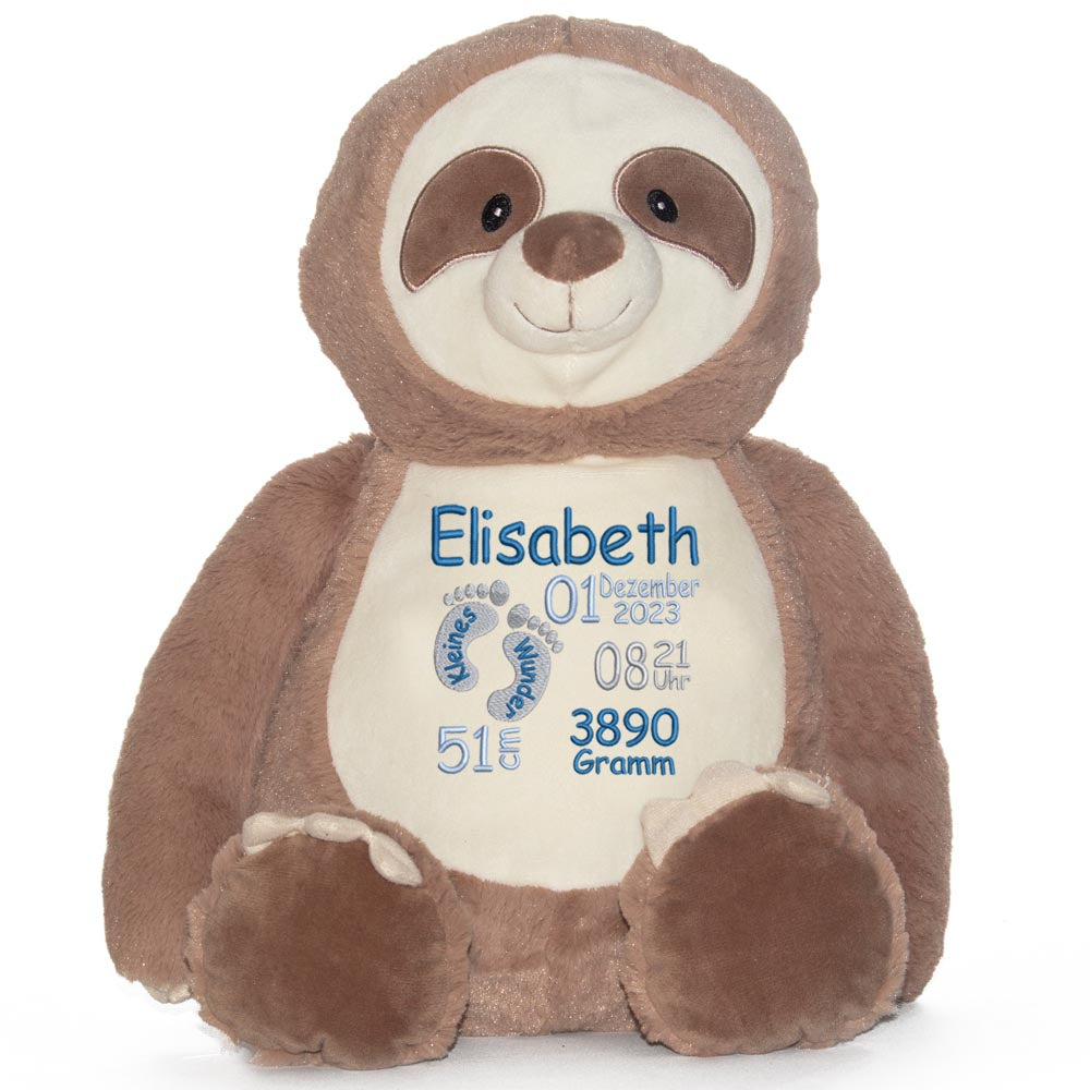 Stofftier mit Name Bestickt Kuscheltier Faultier personalisiert Füßchen
