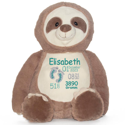 Stofftier mit Name Bestickt Kuscheltier Faultier personalisiert Füßchen