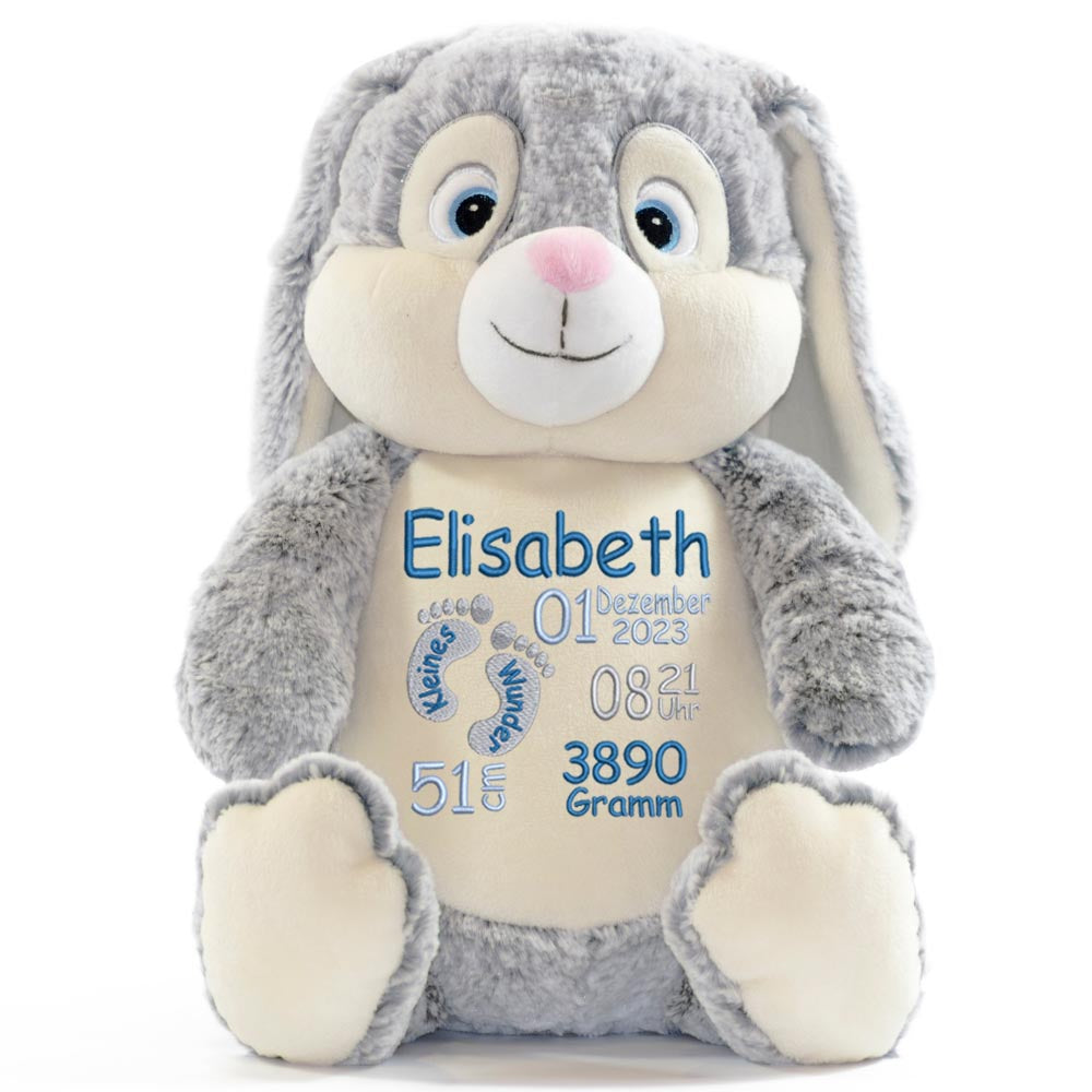 Personalisiertes Stofftier Hase Kuscheltier Bestickt Plüschtier zur Geburt Stickmotiv Füßchen