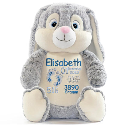 Personalisiertes Stofftier Hase Kuscheltier Bestickt Plüschtier zur Geburt Stickmotiv Füßchen