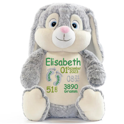 Personalisiertes Stofftier Hase Kuscheltier Bestickt Plüschtier zur Geburt Stickmotiv Füßchen