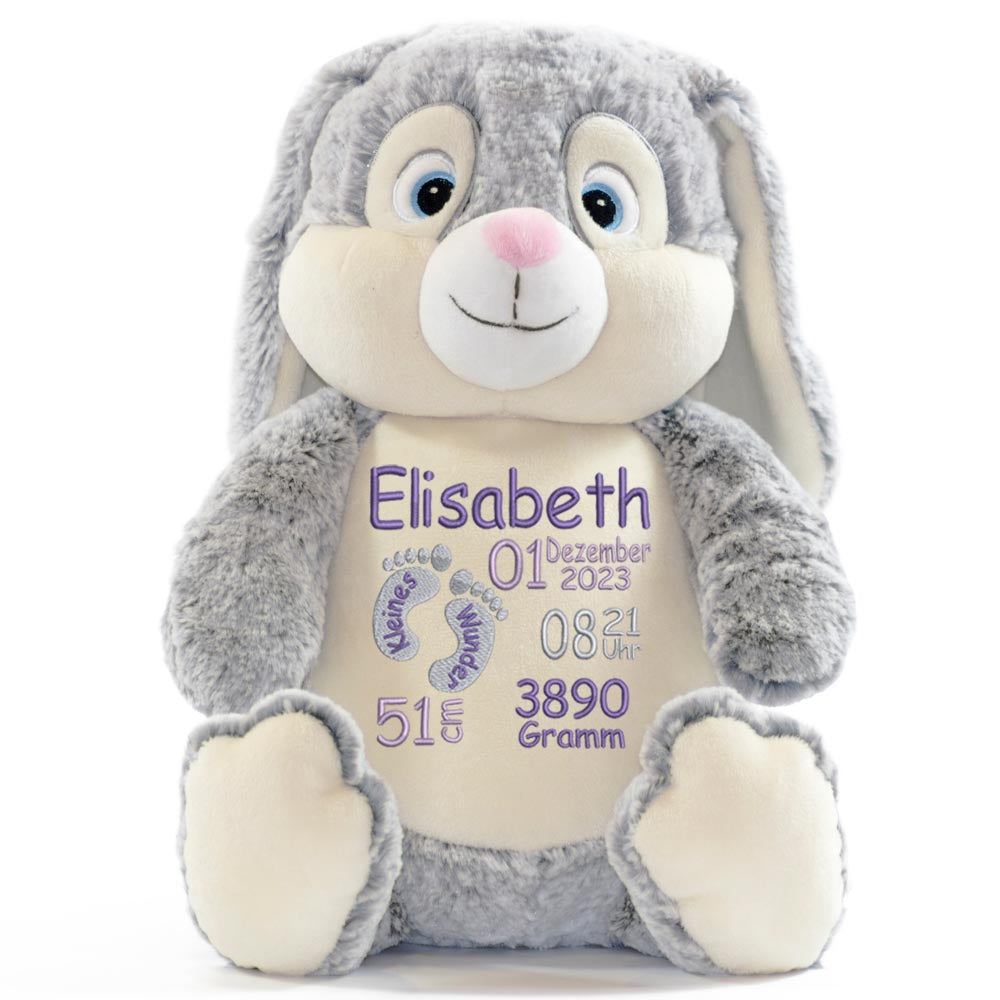 Personalisiertes Stofftier Hase Kuscheltier Bestickt Plüschtier zur Geburt Stickmotiv Füßchen