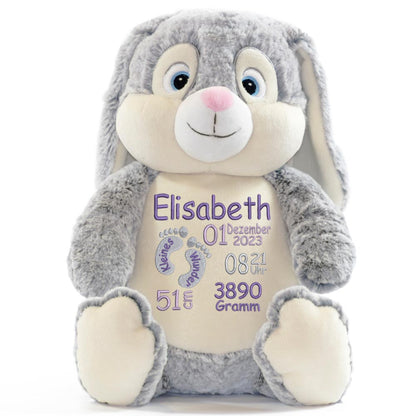 Personalisiertes Stofftier Hase Kuscheltier Bestickt Plüschtier zur Geburt Stickmotiv Füßchen