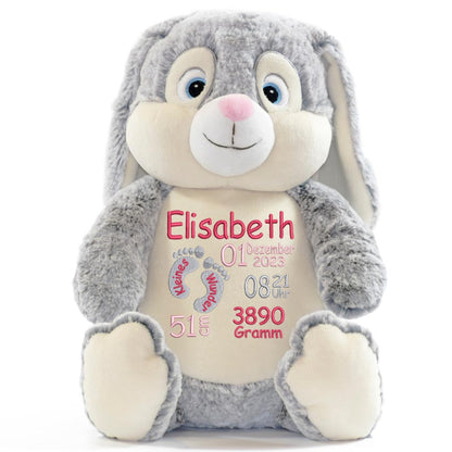 Personalisiertes Stofftier Hase Kuscheltier Bestickt Plüschtier zur Geburt Stickmotiv Füßchen