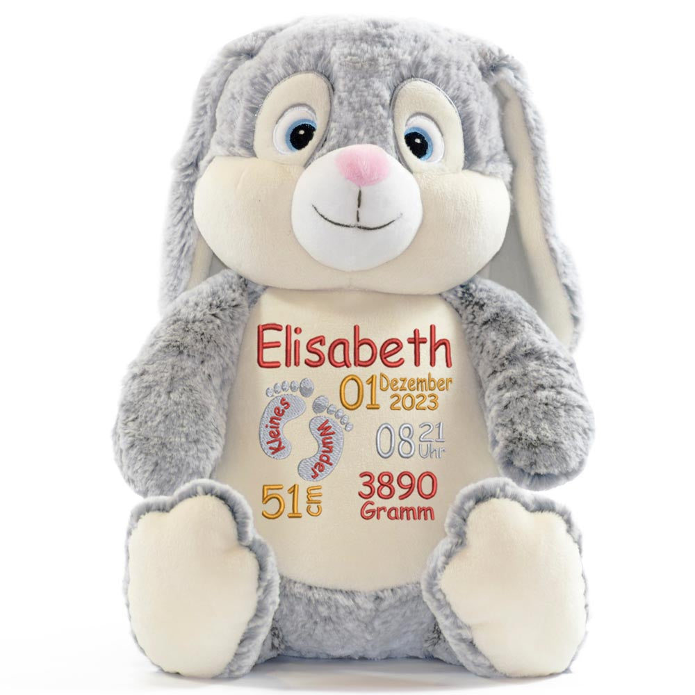 Personalisiertes Stofftier Hase Kuscheltier Bestickt Plüschtier zur Geburt Stickmotiv Füßchen