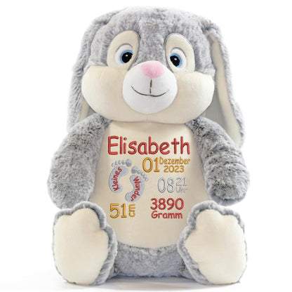 Personalisiertes Stofftier Hase Kuscheltier Bestickt Plüschtier zur Geburt Stickmotiv Füßchen