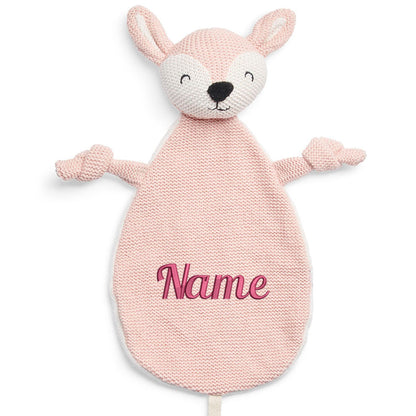 Schnuffeltuch mit Name Bestickt Kuscheltuch personalisiert Tröster Geschenk zur Geburt REH rosa