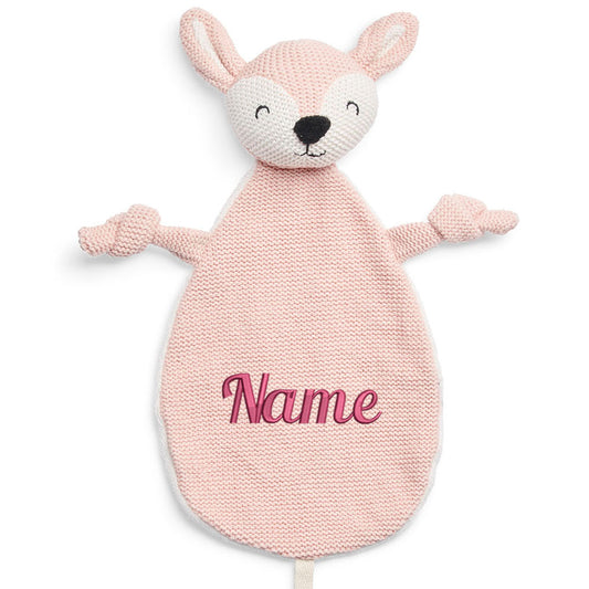 Schnuffeltuch mit Name Bestickt Kuscheltuch personalisiert Tröster Geschenk zur Geburt REH rosa