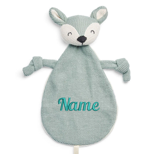 Schnuffeltuch mit Name Bestickt Kuscheltuch personalisiert Tröster Geschenk zur Geburt REH Salbei