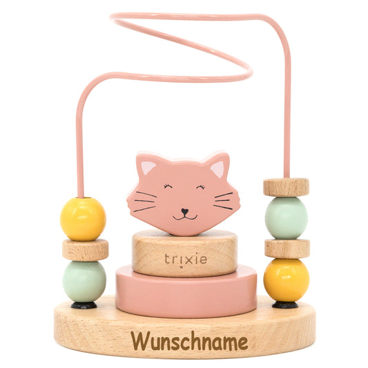 Trixie Motorikschleife aus Holz PERSONALISIERT Mini Steckspiel mit Namen graviert Geschenk zur Geburt - Katze