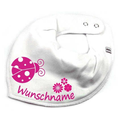 HALSTUCH Marienkäfer mit Name oder Text personalisiert für Baby oder Kind aus Baumwolle in Einheitsgröße verschiedene Farben