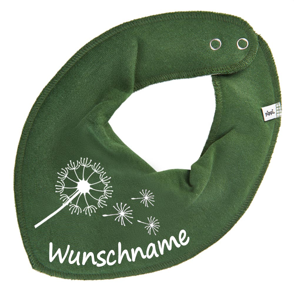 HALSTUCH Pusteblume mit Name oder Text personalisiert für Baby oder Kind aus Baumwolle in Einheitsgröße verschiedene Farben