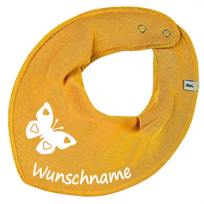 HALSTUCH Schmetterling mit Name oder Text personalisiert für Baby oder Kind aus Baumwolle in Einheitsgröße verschiedene Farben