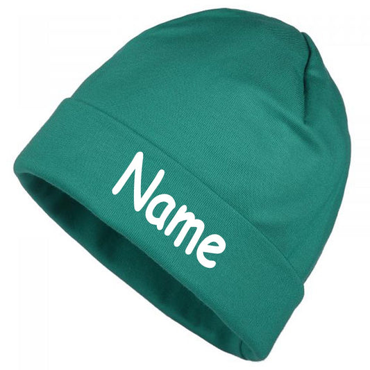 Mütze Uni smaragd mit Namen oder Text personalisiert für Baby oder Kind aus 100% Baumwolle mit UV-Schutz