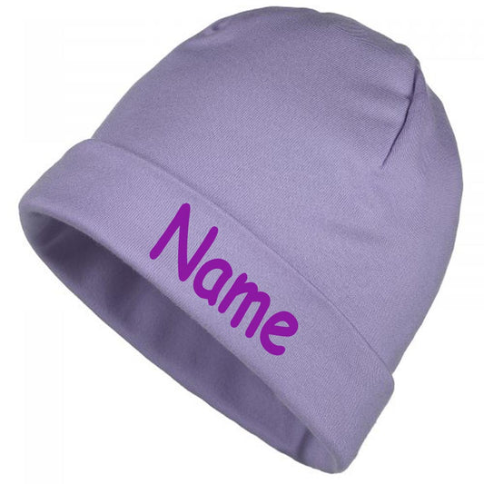 Mütze Uni Flieder mit Namen oder Text personalisiert für Baby oder Kind aus 100% Baumwolle mit UV-Schutz