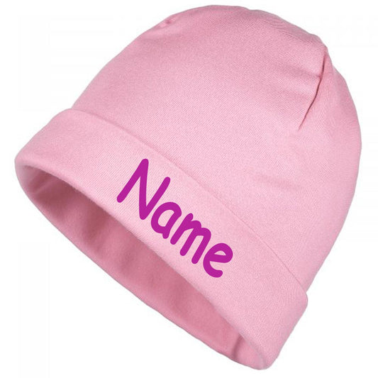 Mütze Uni rosa mit Namen oder Text personalisiert für Baby oder Kind aus 100% Baumwolle mit UV-Schutz