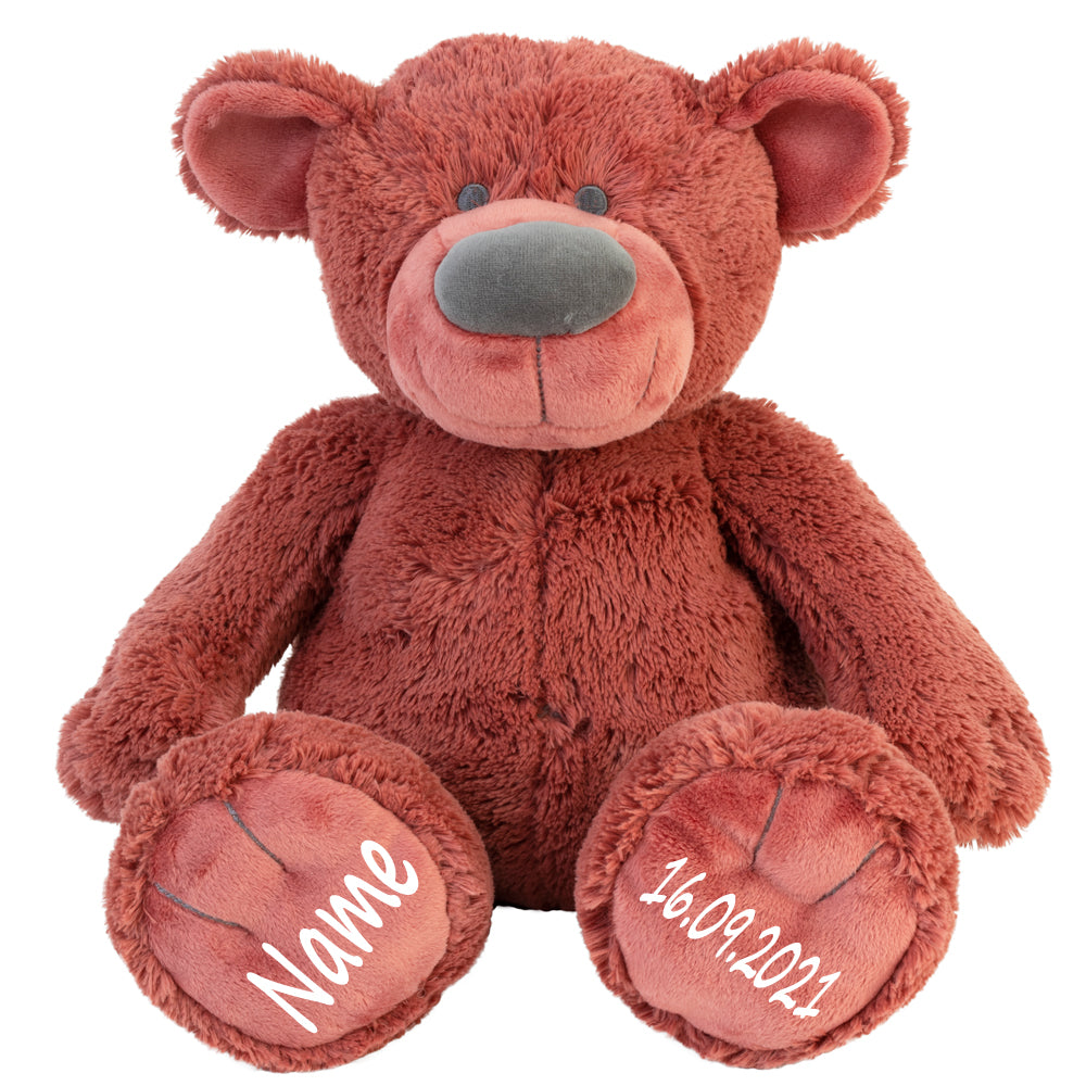 Stofftier Teddy Bär rostrot Geschenk mit Namen und Geburtsdatum personalisiert