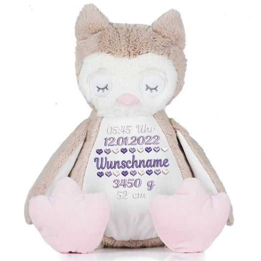 Stofftier mit Name Bestickt Kuscheltier Eule personalisiert Geburtsdaten