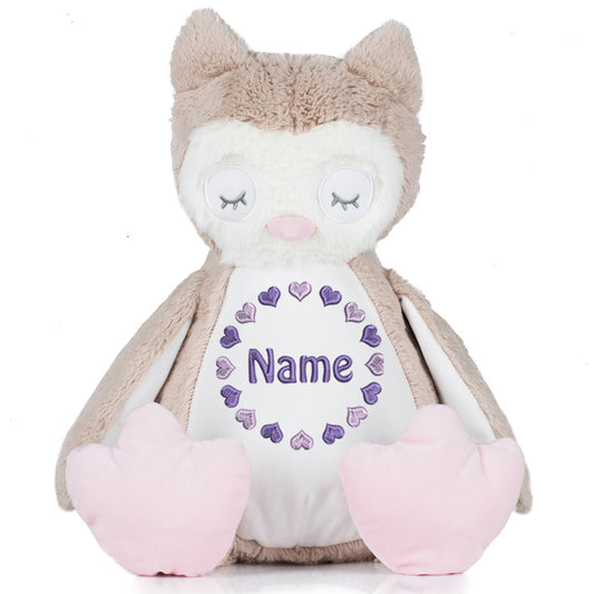 Stofftier mit Name Bestickt Kuscheltier Eule personalisiert Herzkreis