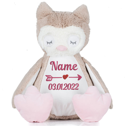 Stofftier mit Name Bestickt Kuscheltier Eule personalisiert Name und Datum