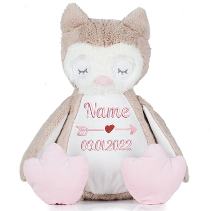 Stofftier mit Name Bestickt Kuscheltier Eule personalisiert Name und Datum