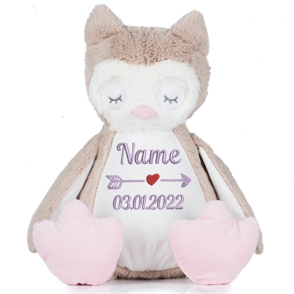 Stofftier mit Name Bestickt Kuscheltier Eule personalisiert Name und Datum